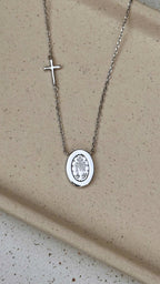 Colar Medalha Nossa Senhora com Cruz Moissanite Prata 925