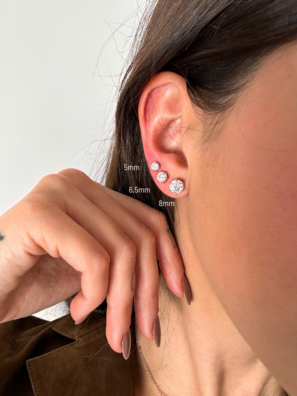 Brinco Esme Moissanite 8mm Prata 925