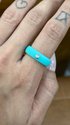 Anel Silicone Azul Turquesa Moissanite Prata 925