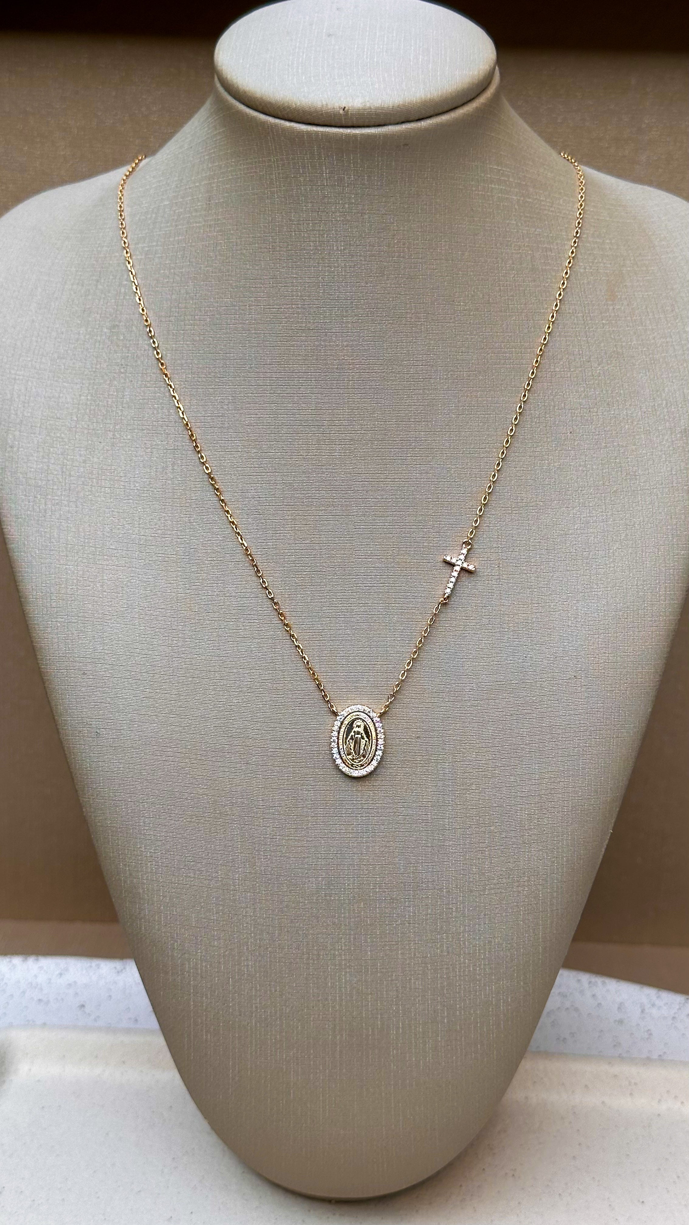 Colar Medalha Nossa Senhora com Cruz Moissanite Prata 925