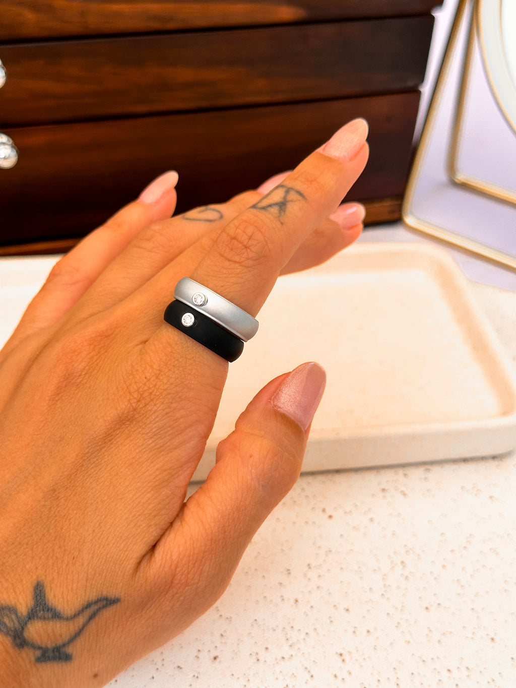 Anel Silicone Black Moissanite Prata 925