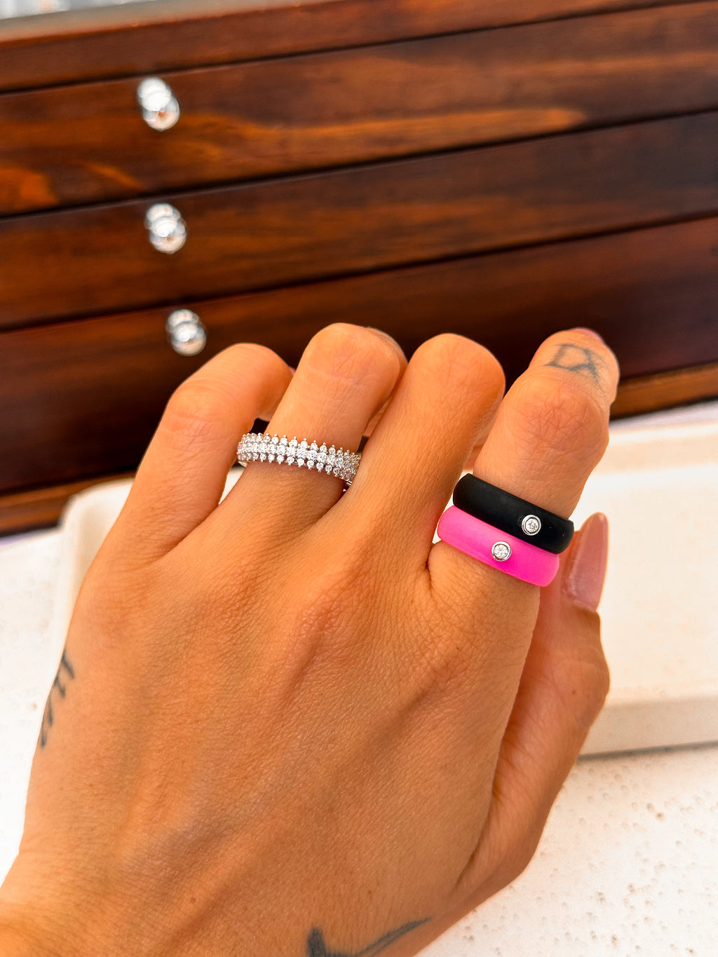 Anel Silicone Pink Moissanite Prata 925