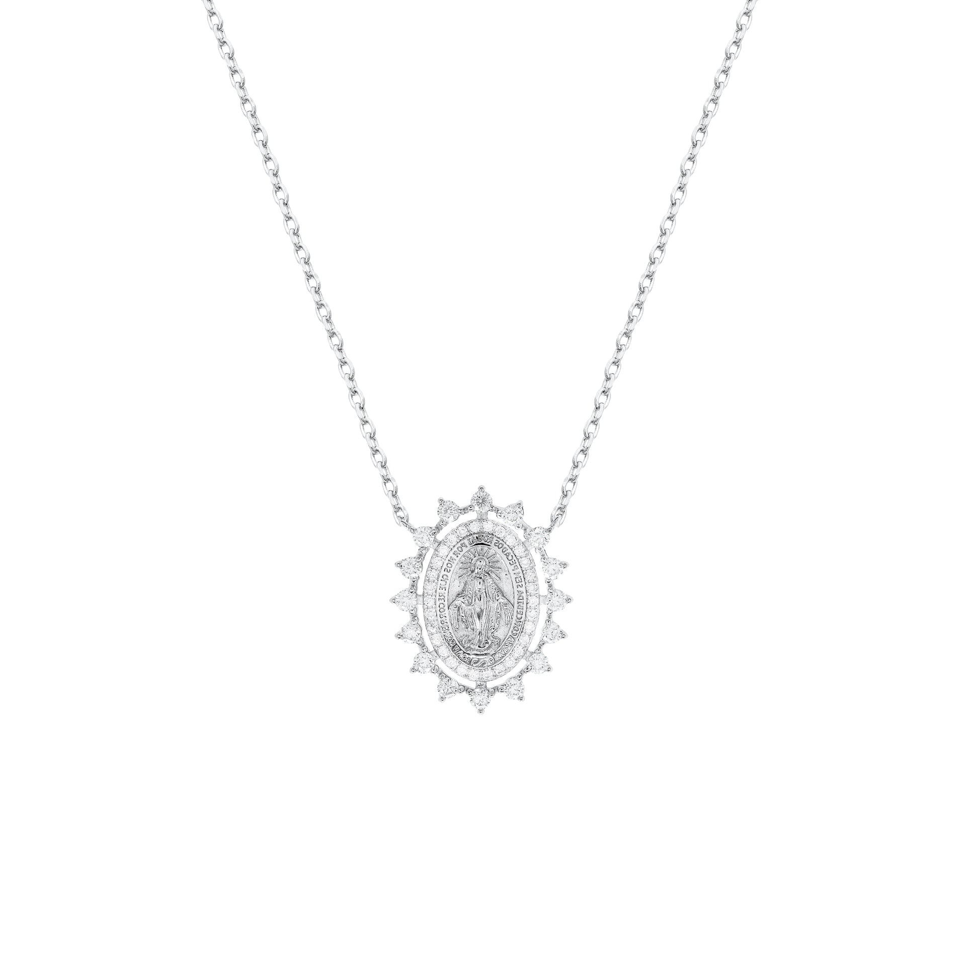 Colar Medalha Milagrosa Moissanite Prata 925