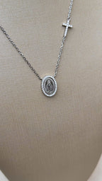 Colar Medalha Nossa Senhora com Cruz Moissanite Prata 925
