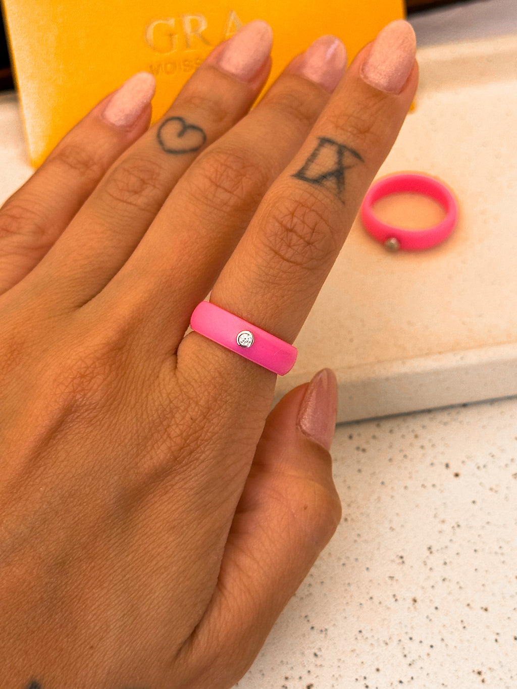 Anel Silicone Pink Moissanite Prata 925
