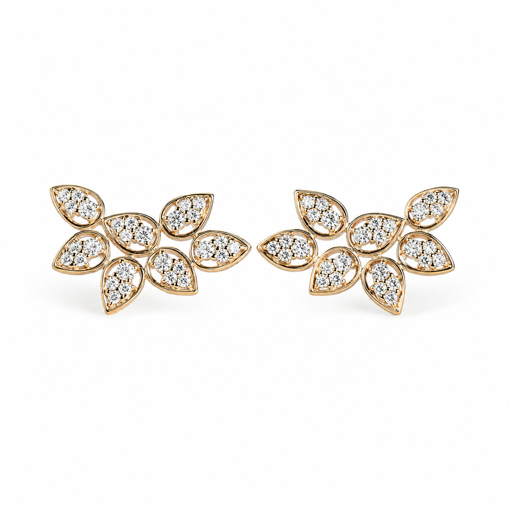 Brinco Earcuff Vika Prata 925 ouro 18k ramo pétalas zircônia — Rubiê Joias
