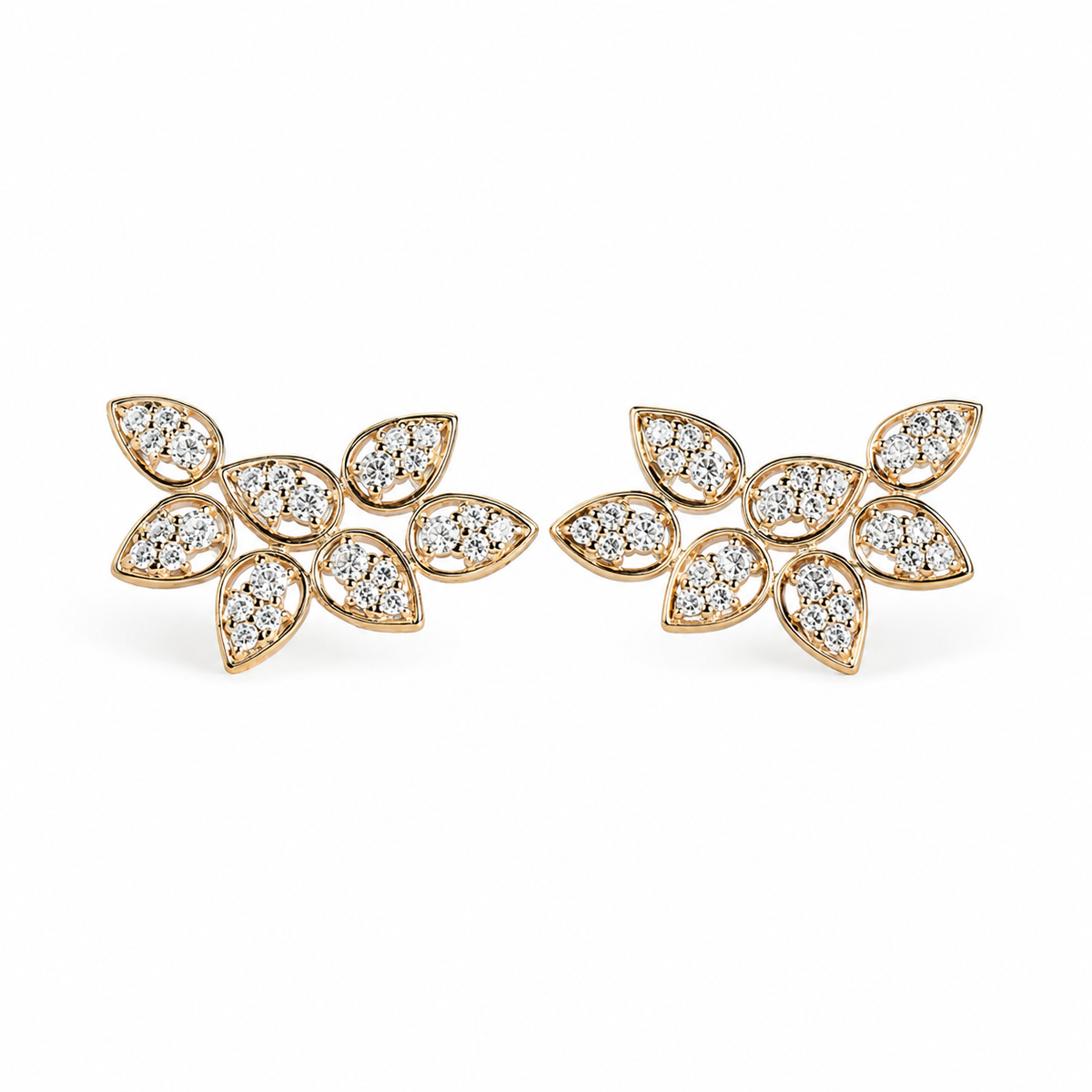 Brinco Earcuff Vika Prata 925 ouro 18k ramo pétalas zircônia — Rubiê Joias