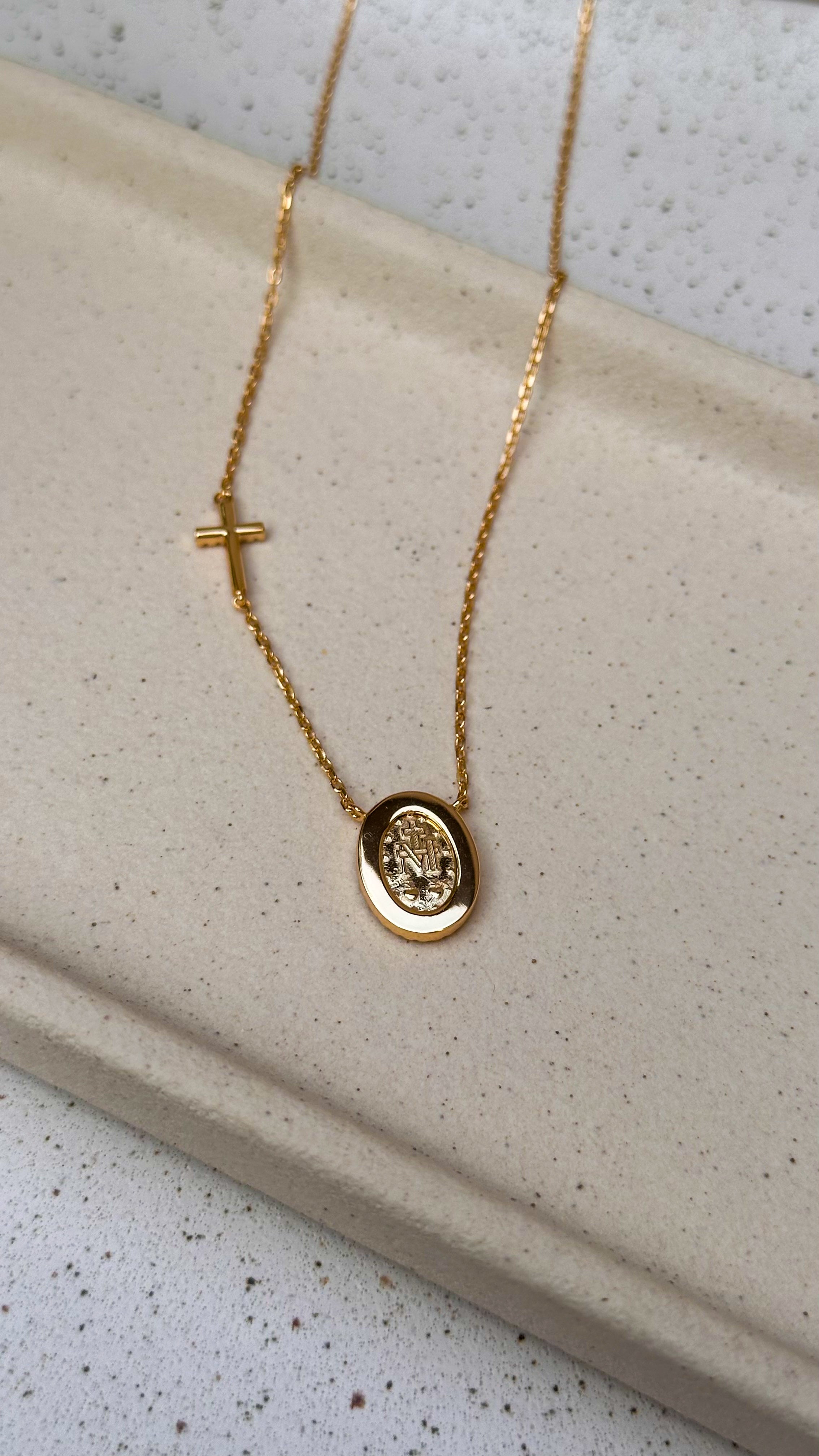 Colar Medalha Nossa Senhora com Cruz Moissanite Prata 925