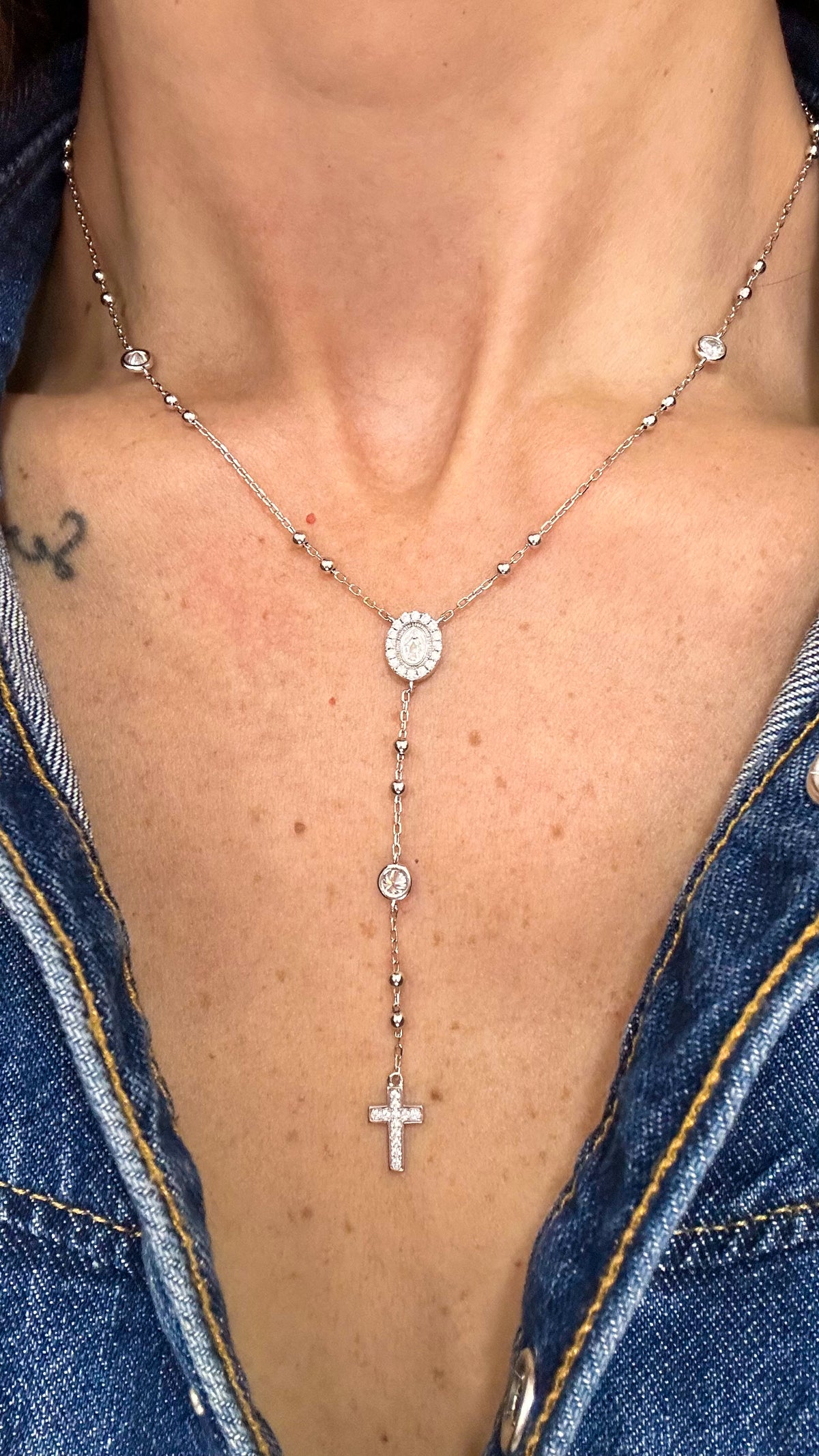 Colar Terço Moissanite Prata 925