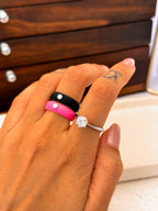 Anel Silicone Pink Moissanite Prata 925