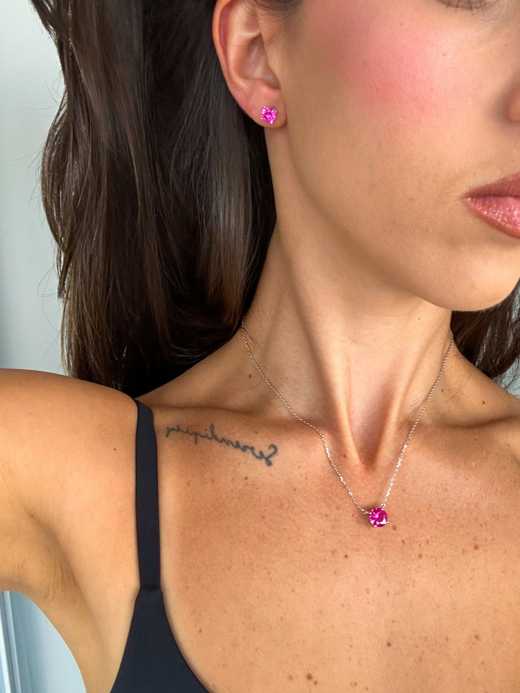 Colar Clair Safira Pink Prata 925