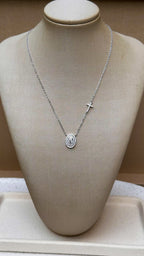 Colar Medalha Nossa Senhora com Cruz Moissanite Prata 925