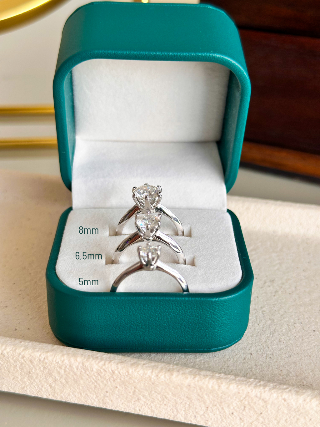 Anel Solitário Moissanite 6,5mm Prata 925