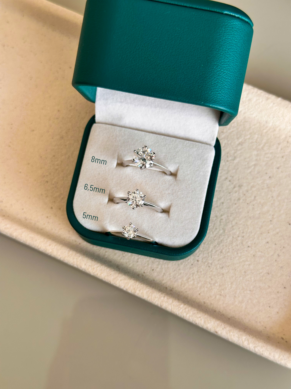 Anel Solitário Moissanite 6,5mm Prata 925