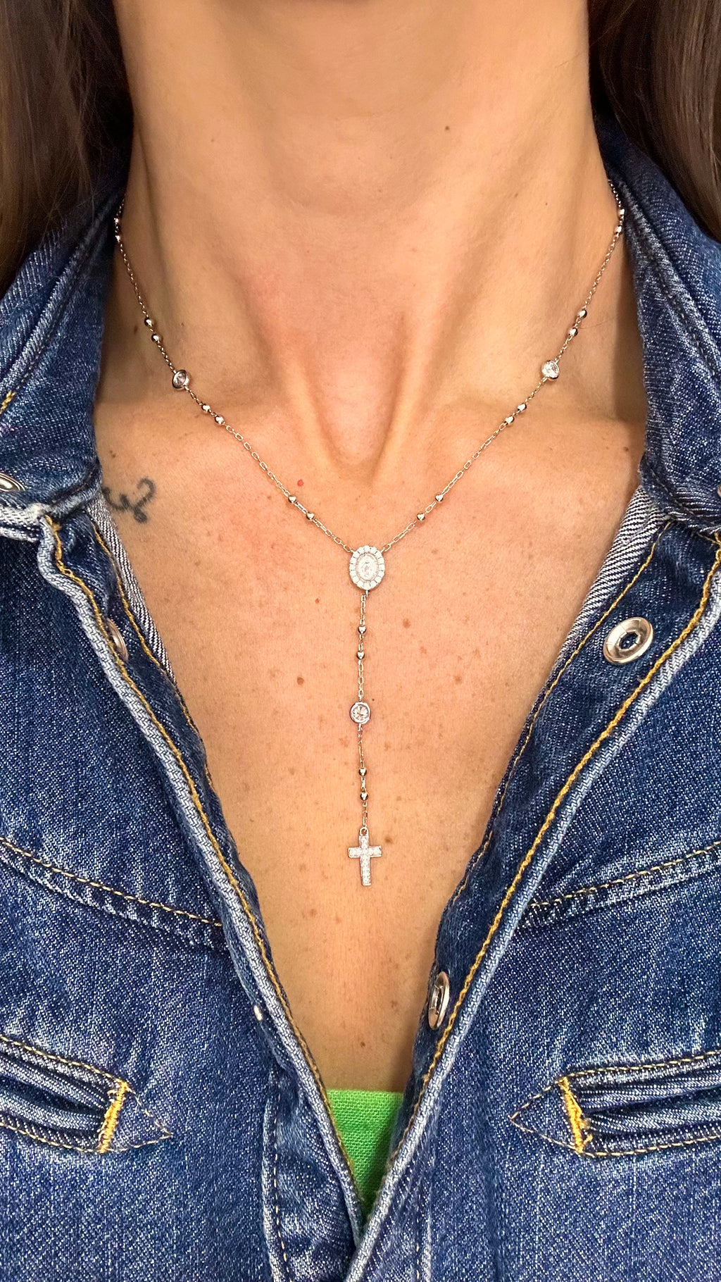 Colar Terço Moissanite Prata 925