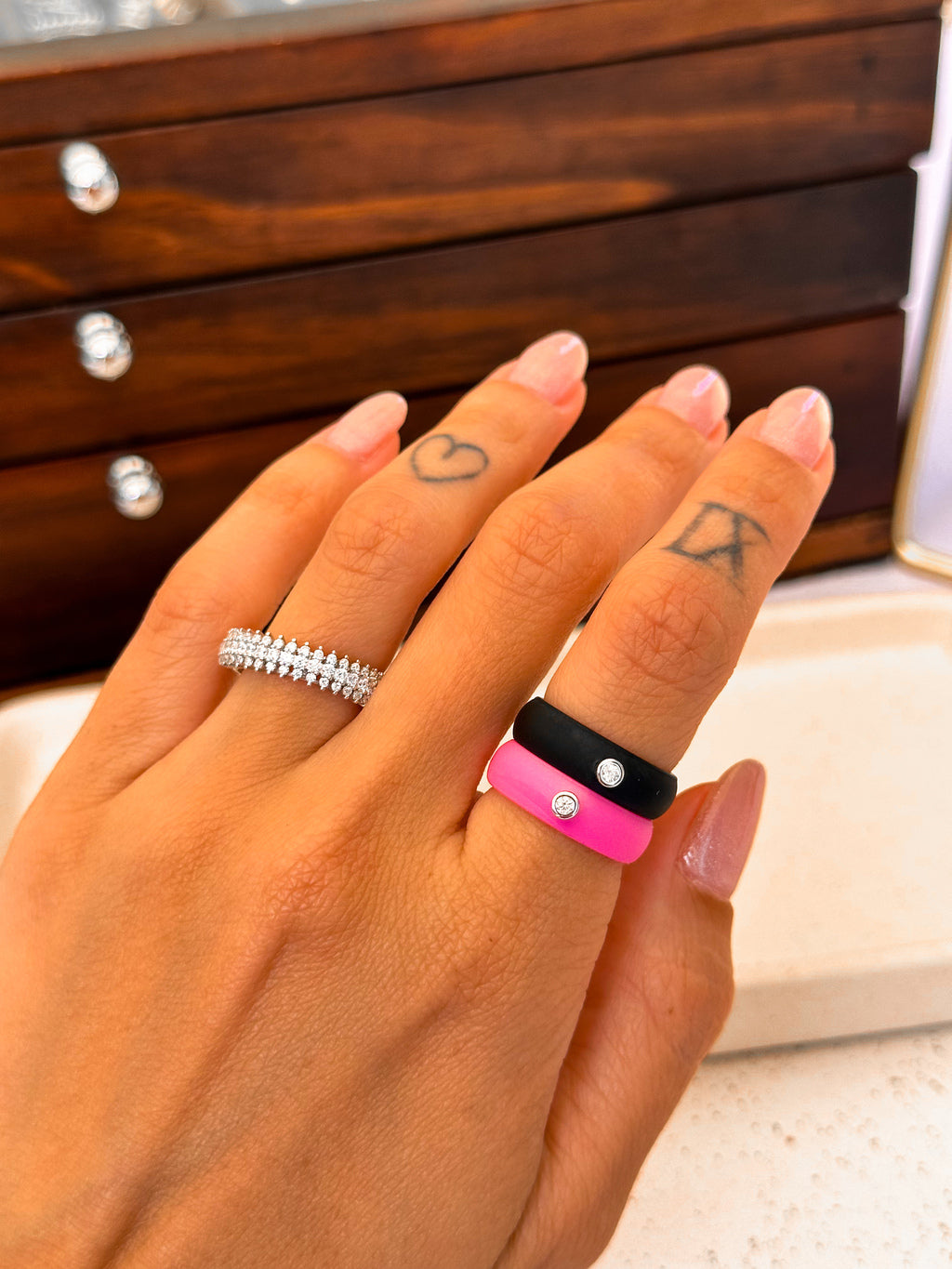 Anel Silicone Pink Moissanite Prata 925