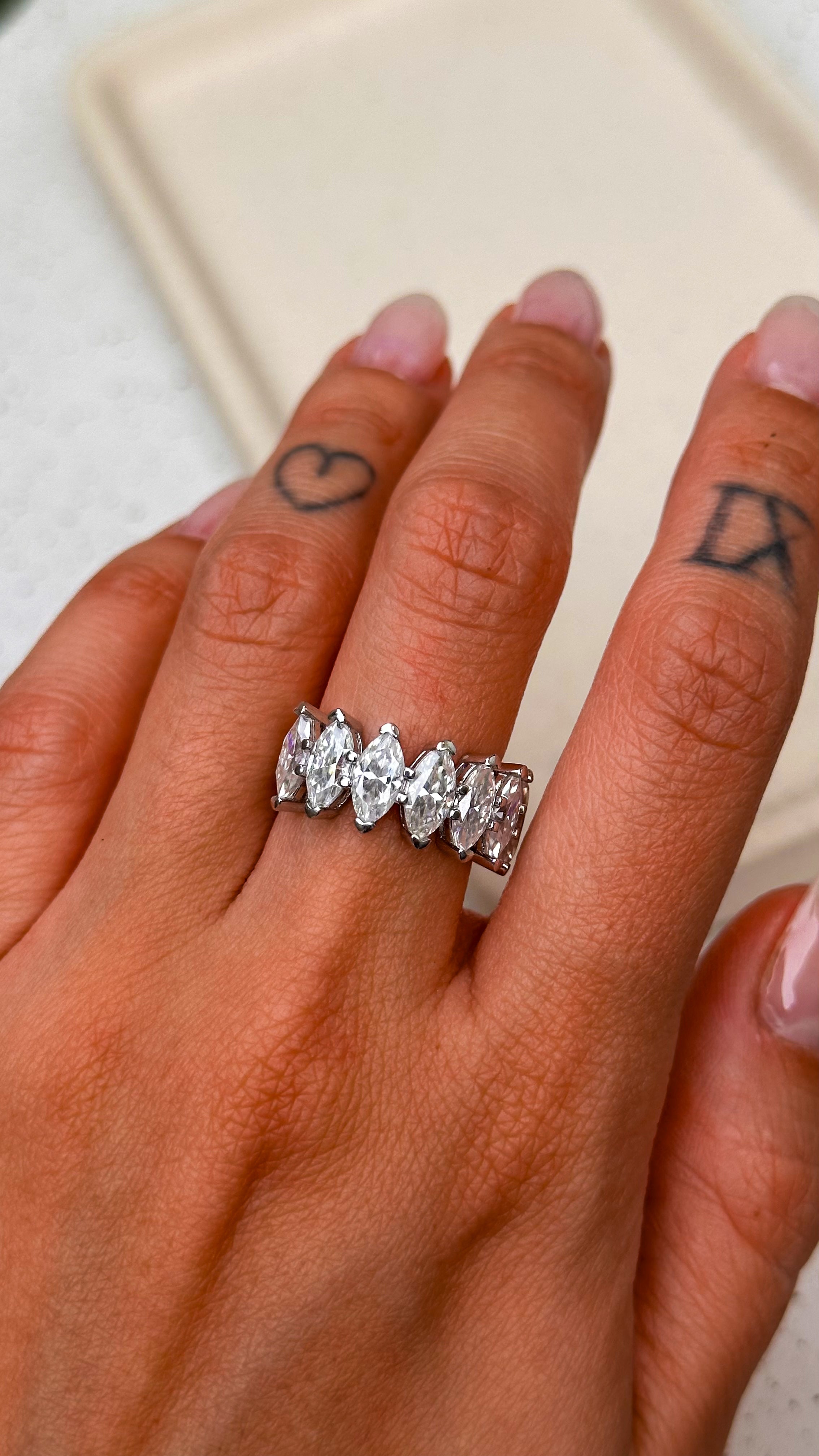 Anel Navete Moissanite Prata 925