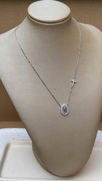 Colar Medalha Nossa Senhora com Cruz Moissanite Prata 925