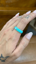 Anel Silicone Azul Turquesa Moissanite Prata 925