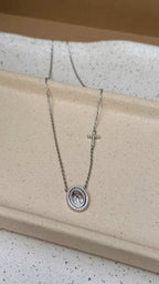 Colar Medalha Nossa Senhora com Cruz Moissanite Prata 925