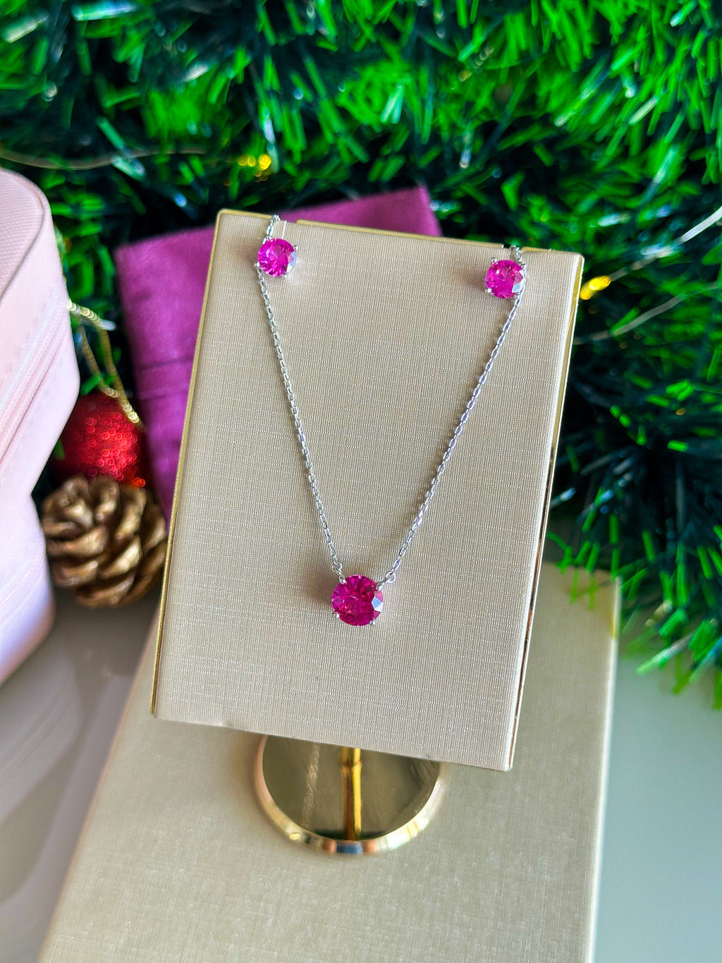 Colar Clair Safira Pink Prata 925