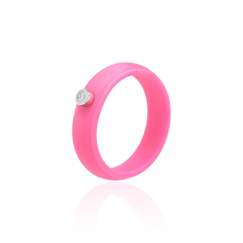 Anel Silicone Pink Moissanite Prata 925