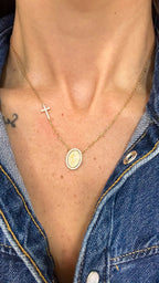Colar Medalha Nossa Senhora com Cruz Moissanite Prata 925