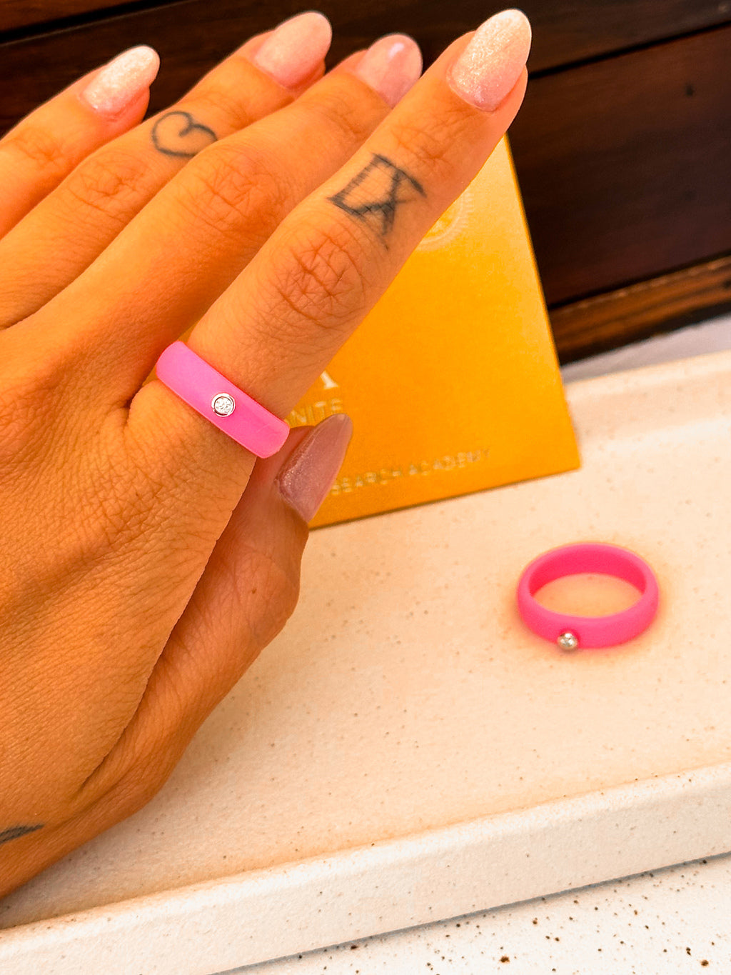 Anel Silicone Pink Moissanite Prata 925