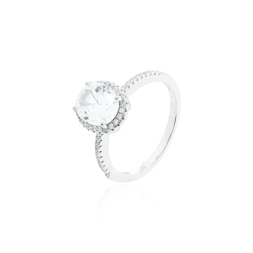 Anel Heather Zircônia Cristal Prata 925 efeito halo — Rubiê Joias