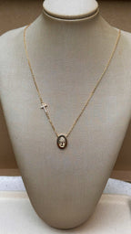 Colar Medalha Nossa Senhora com Cruz Moissanite Prata 925