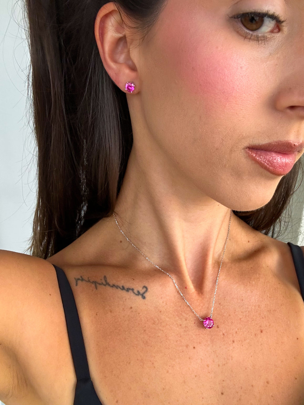 Colar Clair Safira Pink Prata 925