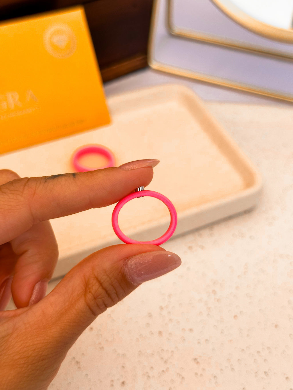 Anel Silicone Pink Moissanite Prata 925