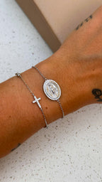 Pulseira Medalha Milagrosa Moissanite Prata 925
