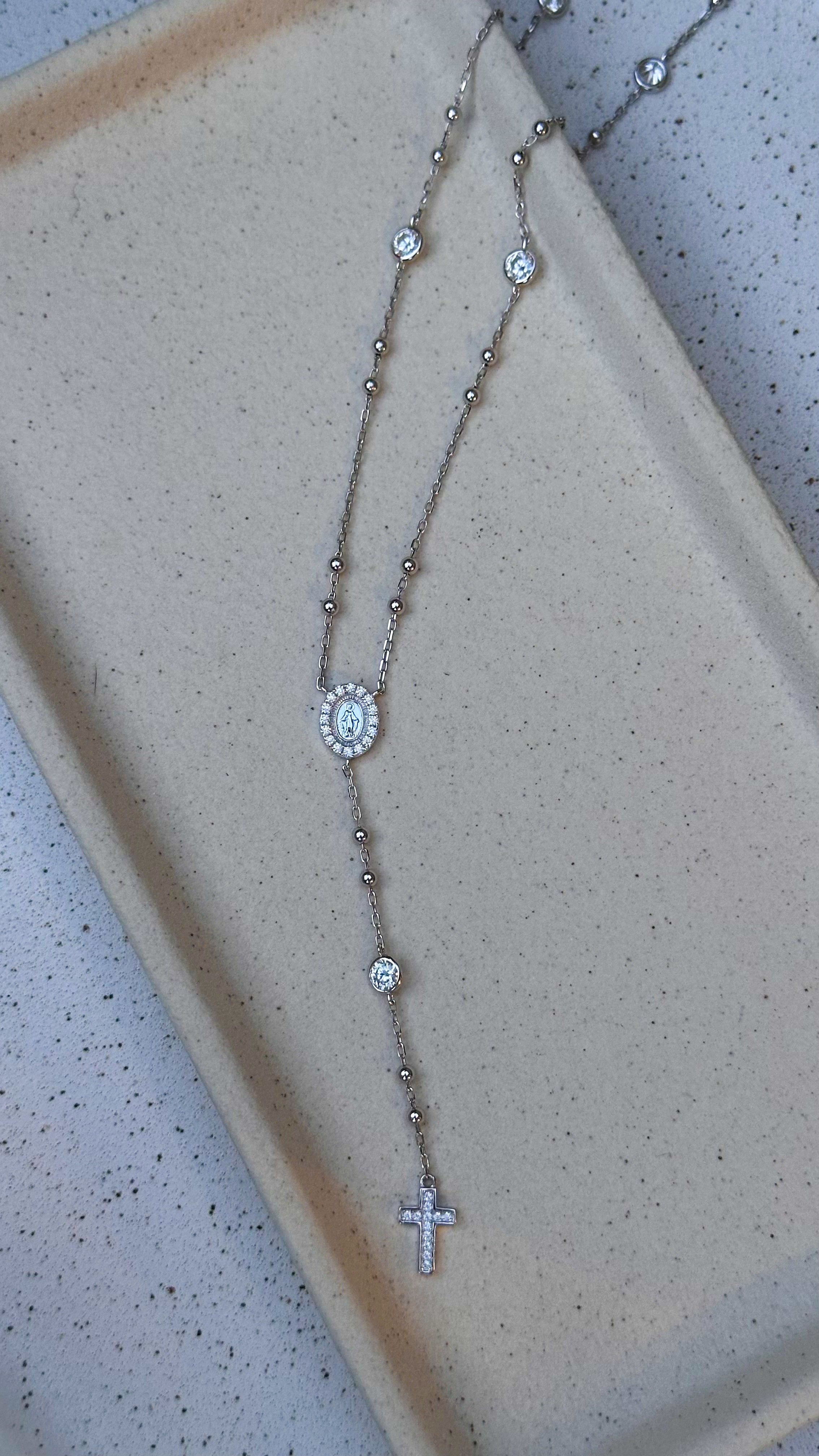 Colar Terço Moissanite Prata 925