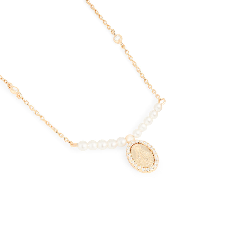 Colar Medalha com Pérolas Moissanite Prata 925 — Rubiê Joias