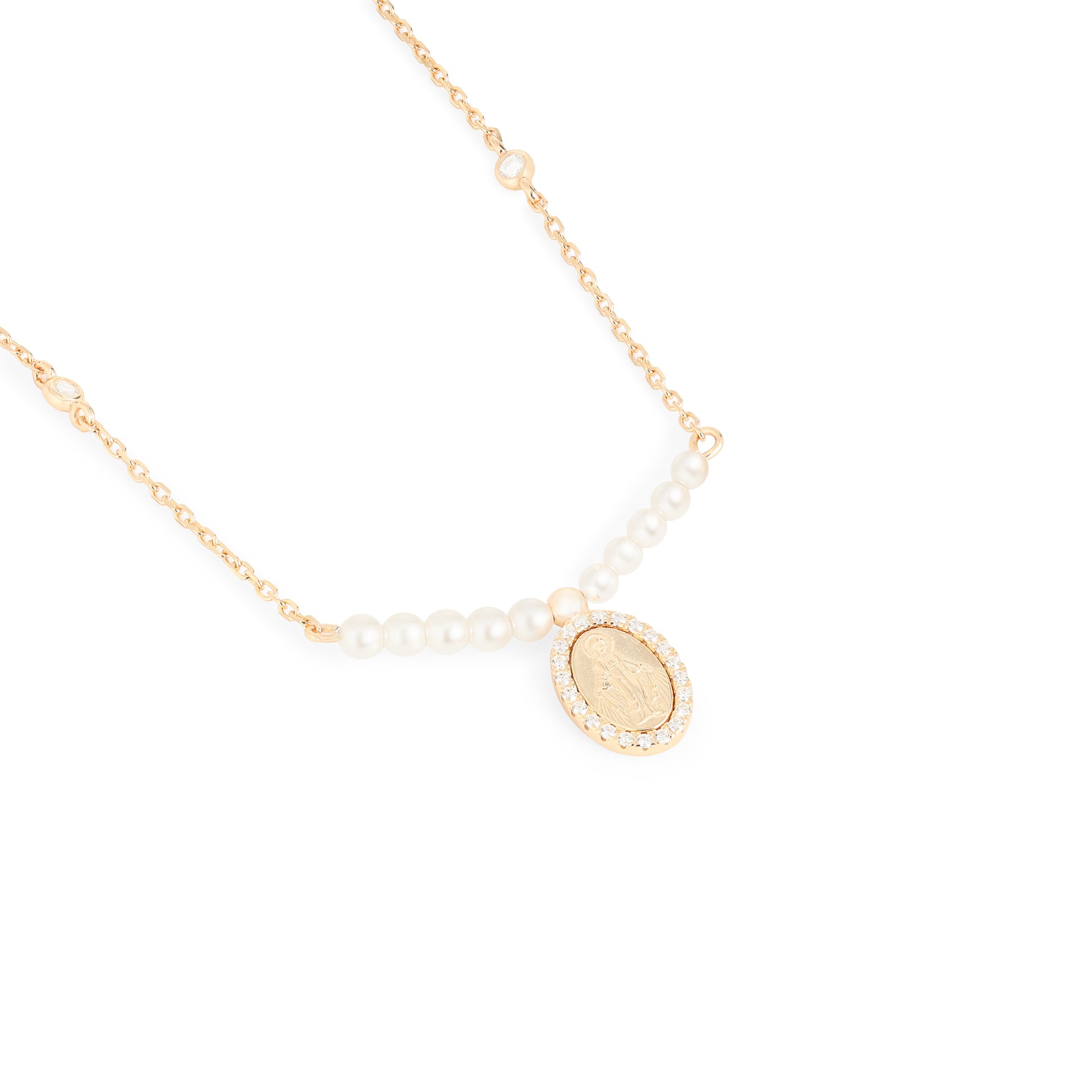 Colar Medalha com Pérolas Moissanite Prata 925