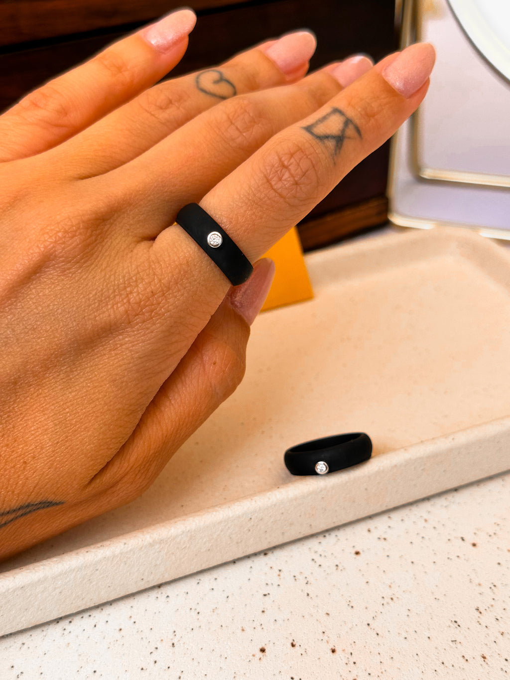 Anel Silicone Black Moissanite Prata 925