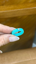 Anel Silicone Azul Turquesa Moissanite Prata 925