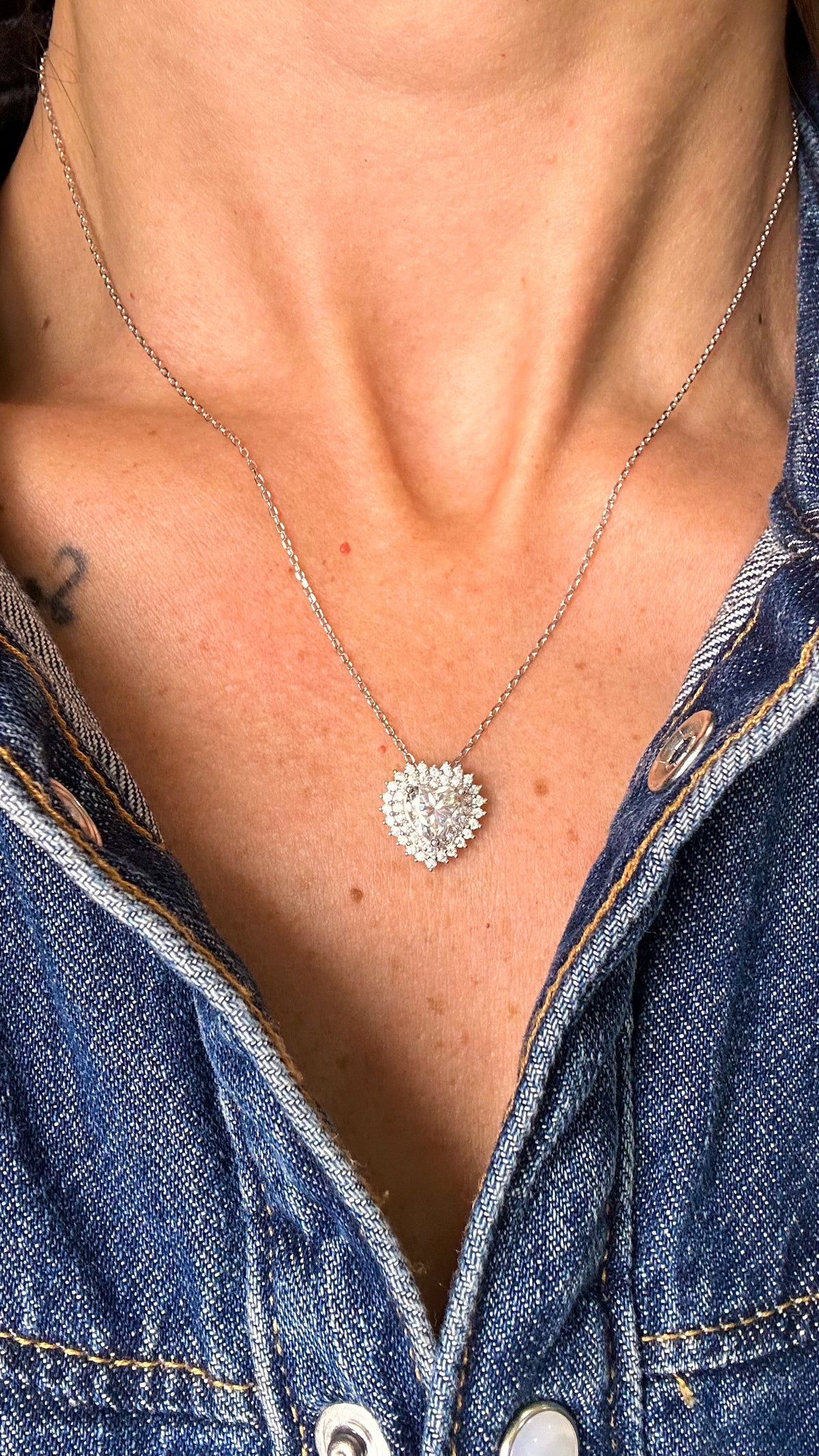 Colar Coração Moissanite Prata 925