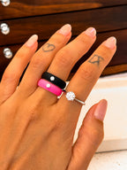 Anel Silicone Pink Moissanite Prata 925