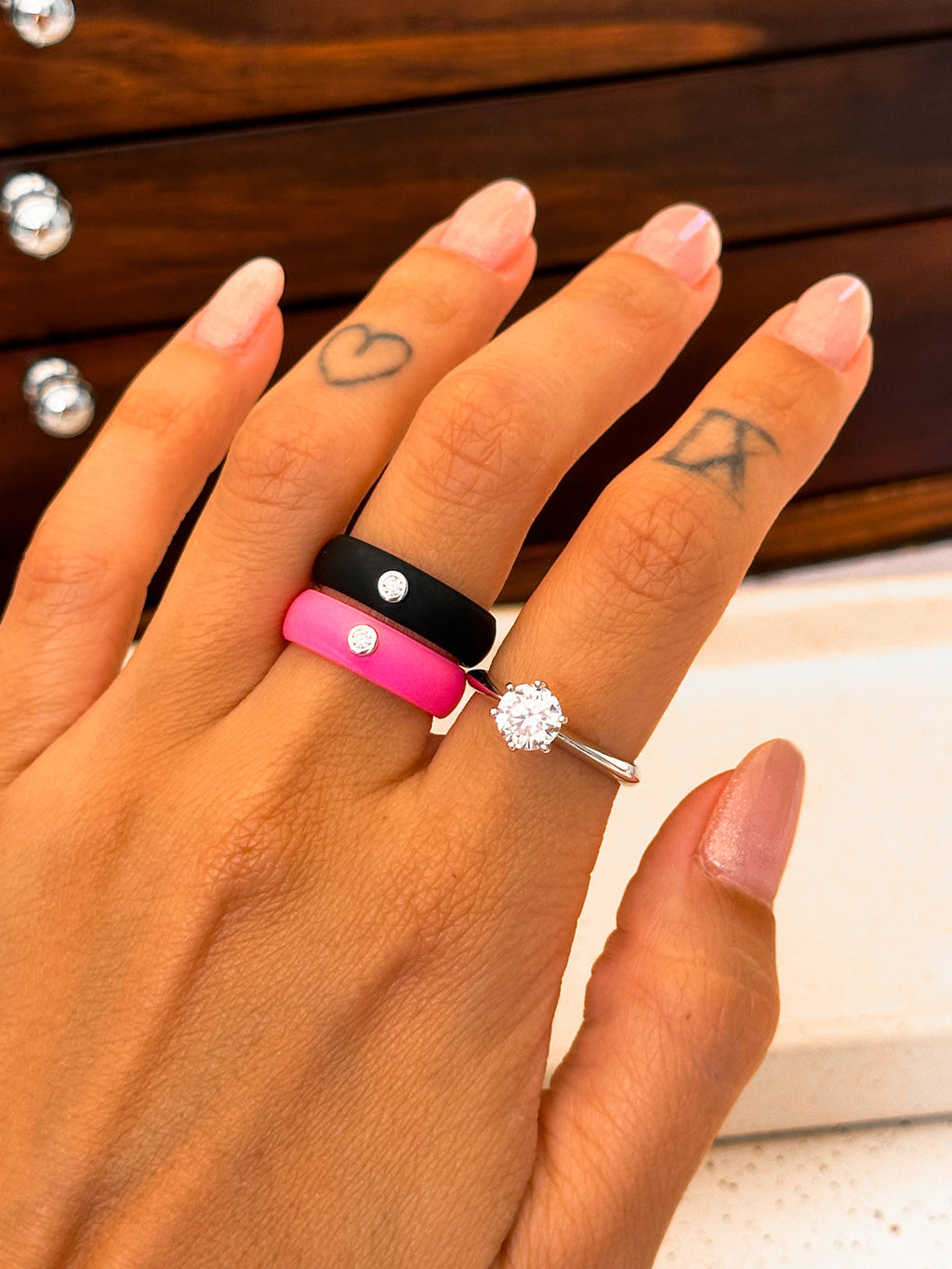 Anel Silicone Pink Moissanite Prata 925