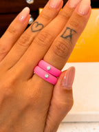 Anel Silicone Pink Moissanite Prata 925
