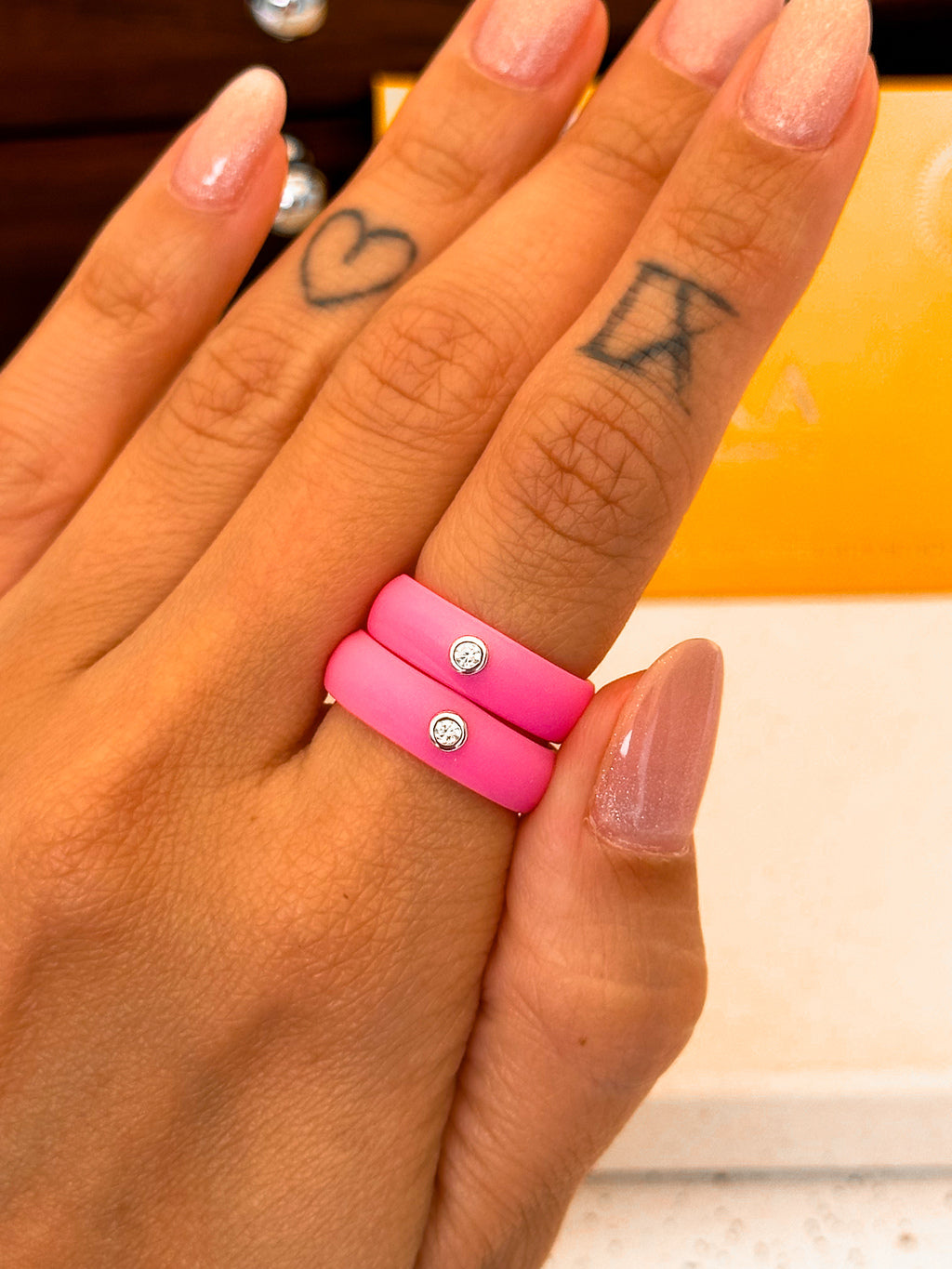 Anel Silicone Pink Moissanite Prata 925