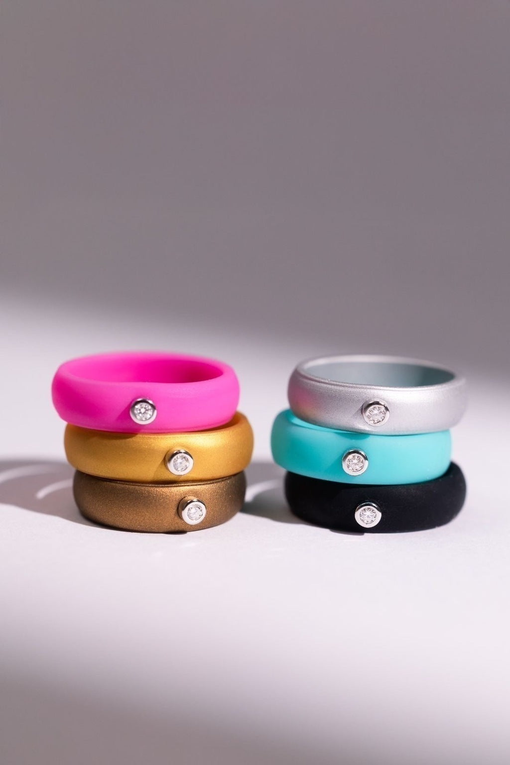 Anel Silicone Pink Moissanite Prata 925