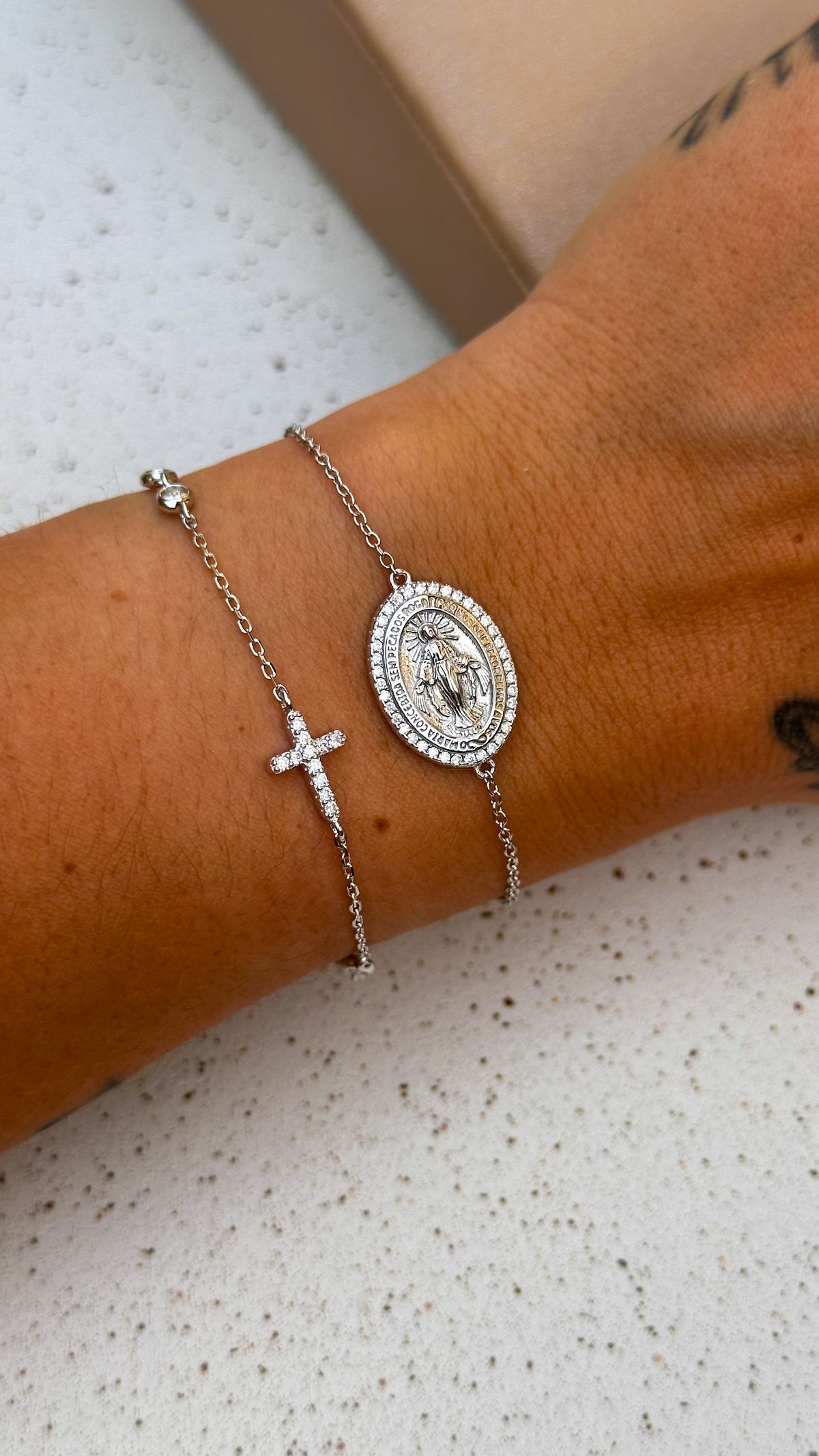 Pulseira Medalha Milagrosa Moissanite Prata 925