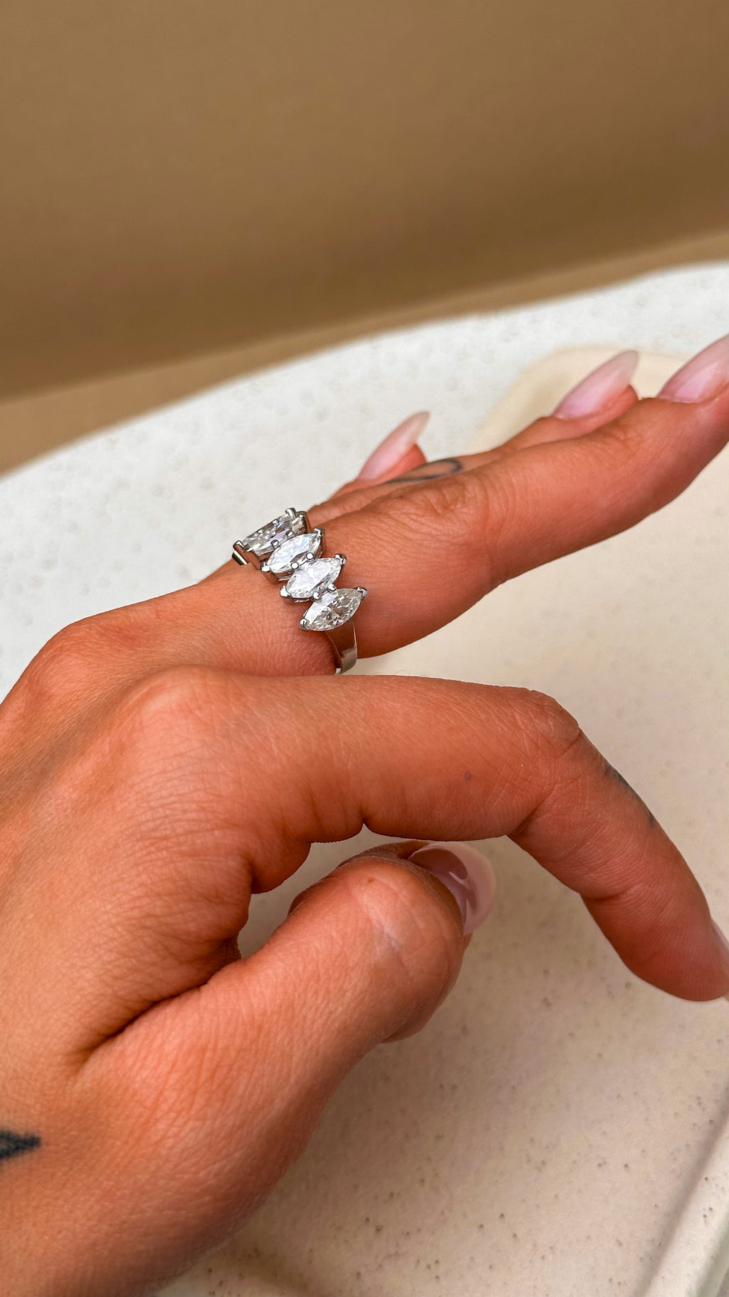 Anel Navete Moissanite Prata 925