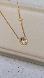 Colar Medalha Nossa Senhora com Cruz Moissanite Prata 925