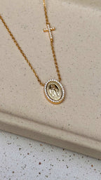 Colar Medalha Nossa Senhora com Cruz Moissanite Prata 925