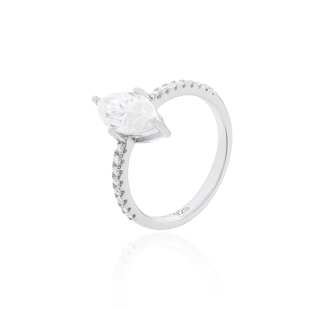 Anel Navete Solitário Moissanite Prata 925 2,14ct — Rubiê Joias