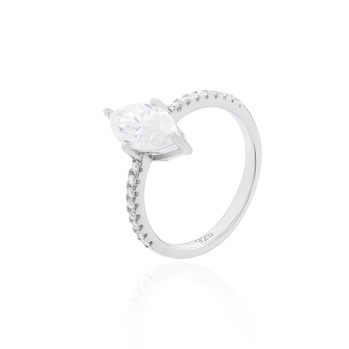 Anel Navete Solitário Moissanite Prata 925